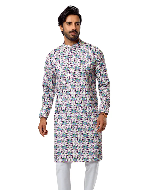 Pink and blue printed kurta