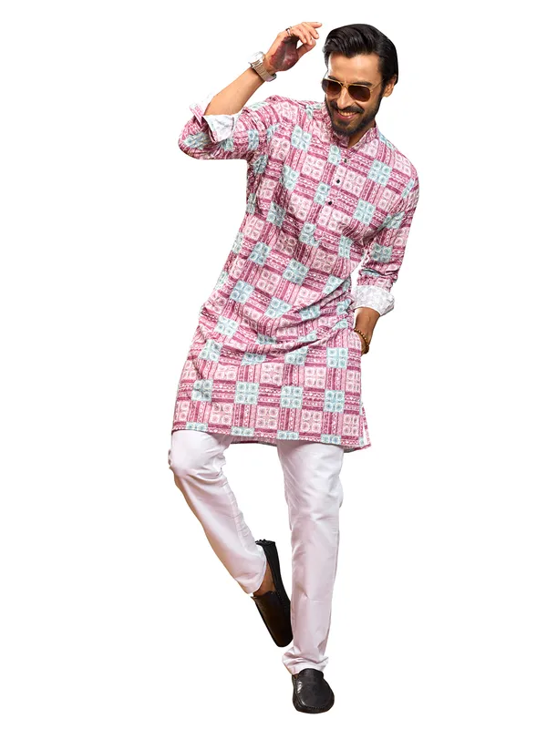 Pink printed embroidery festive kurta suit