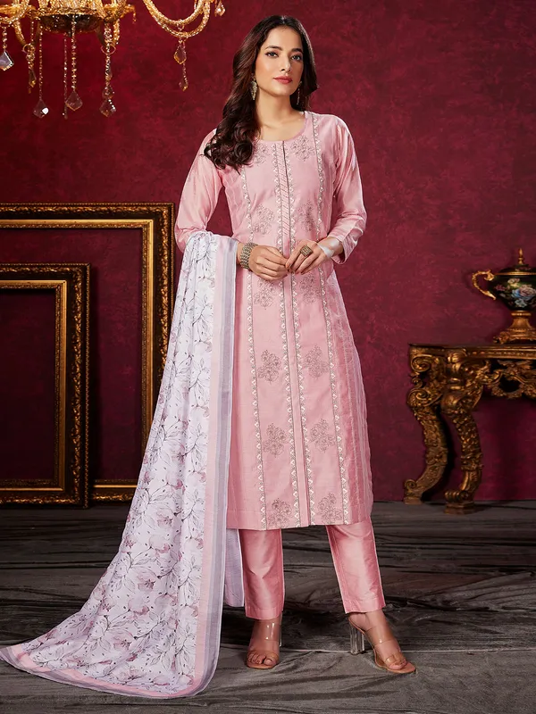 Pink silk straight cut salwar suit