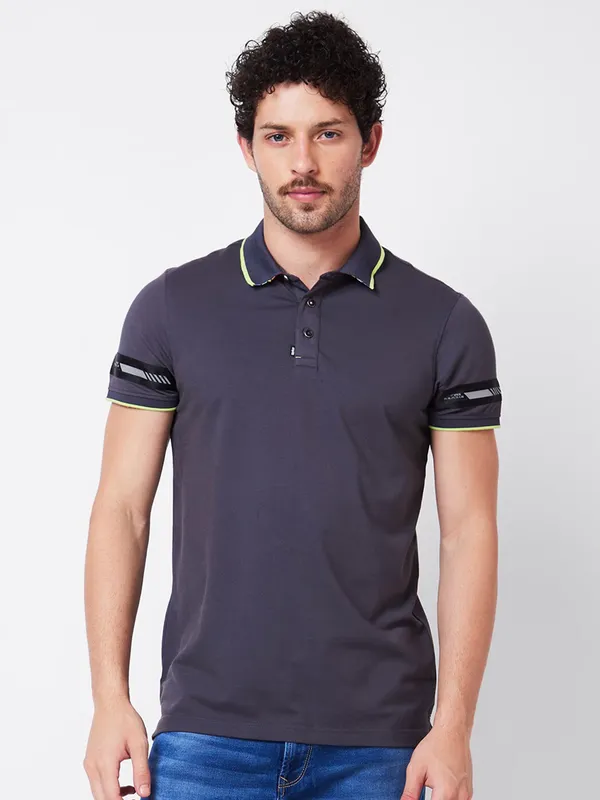 SPYKAR grey plain polo t-shirt