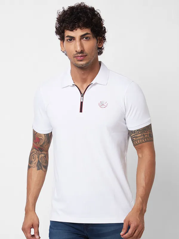 SPYKAR plain white cotton half sleeve t-shirt