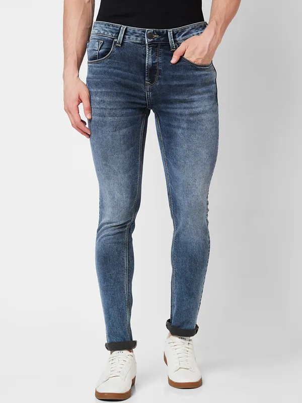 SPYKAR stone grey washed skinny fit jeans