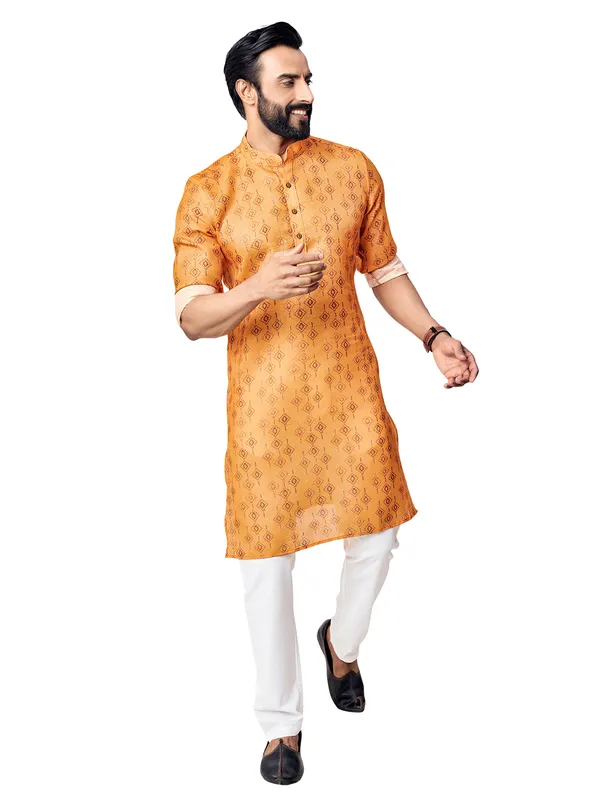 Stunning printed orange kurta suit