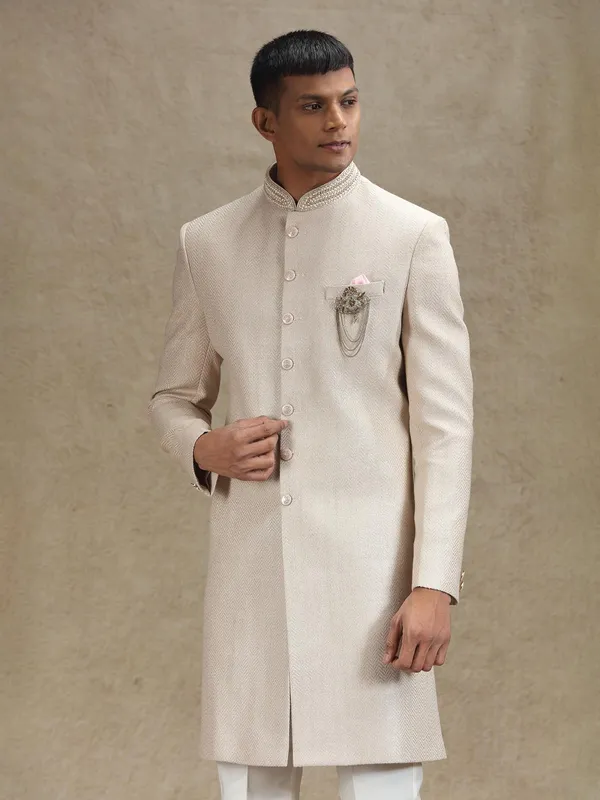 Natural beige indo western in jute fabric