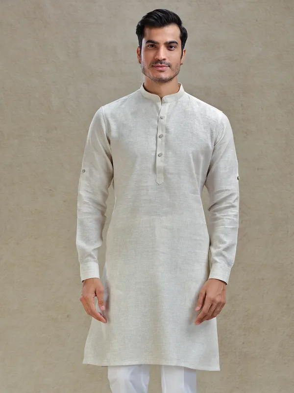 Natural beige linen kurta for festive