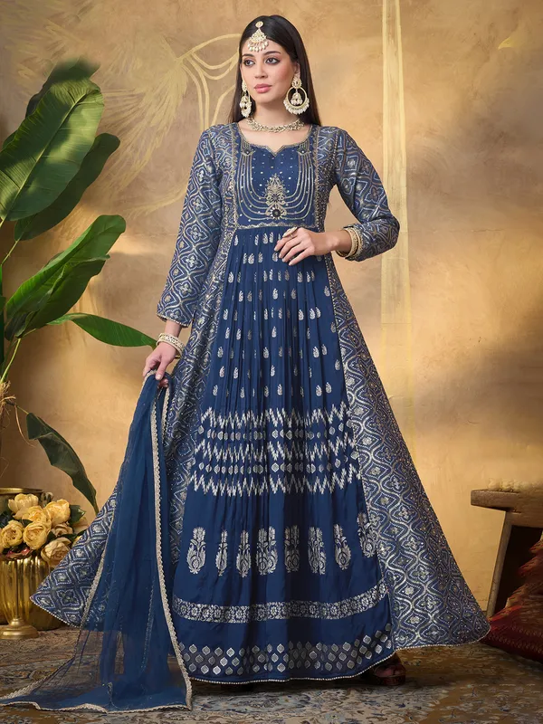 Navy anarkali suit with zari work