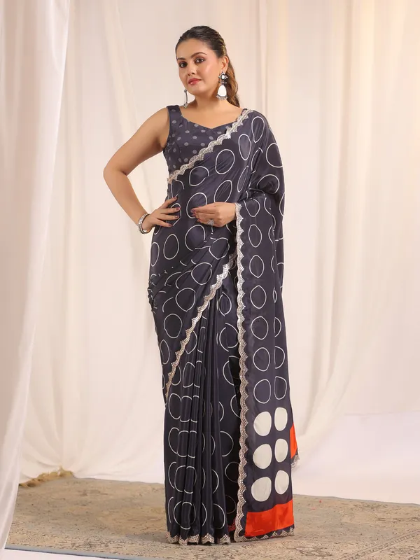Navy blue crepe silk saree for any special ocassions