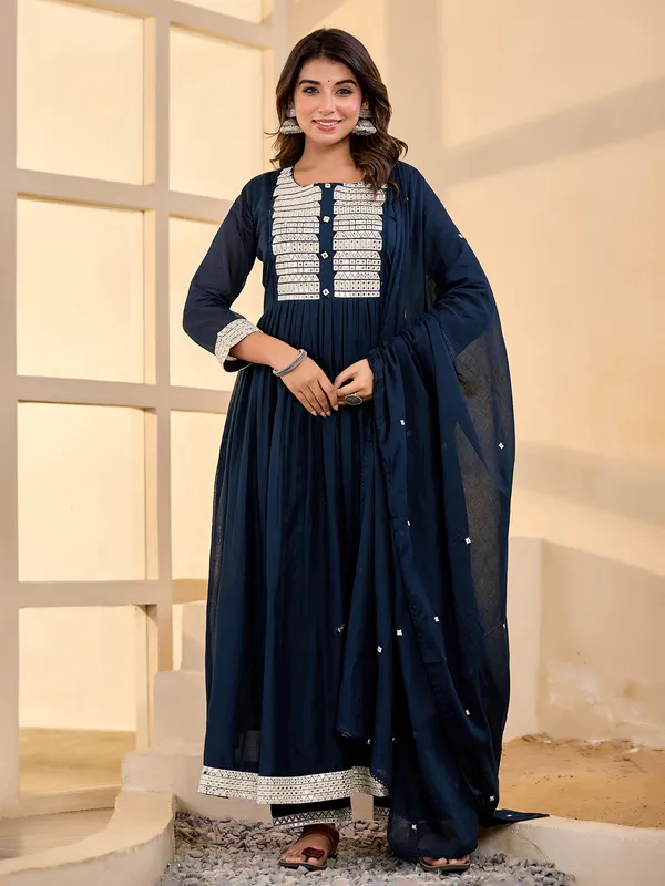 Navy charm cotton silk festive kurti set for women