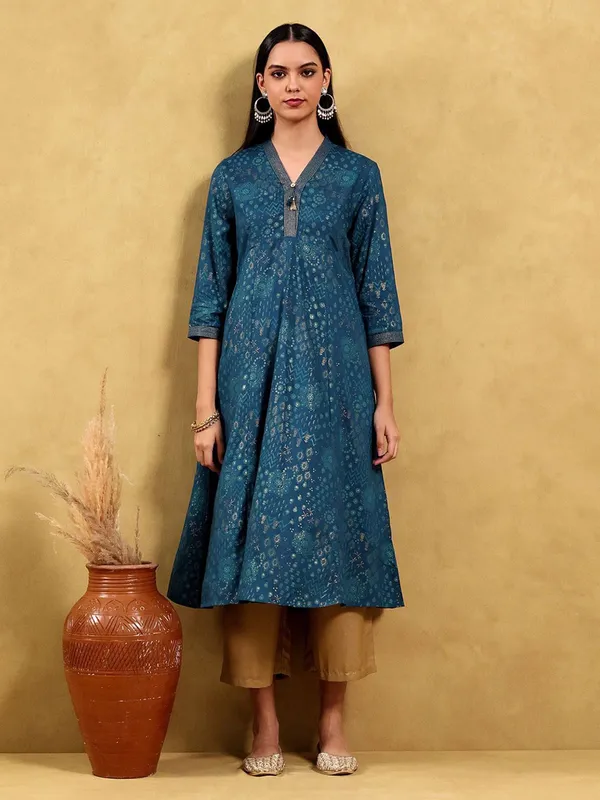 Navy cotton silk kurti for women