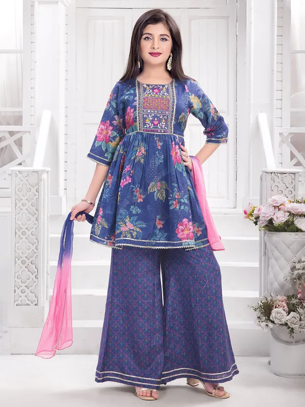 Navy cotton silk palazzo suit with aabla work