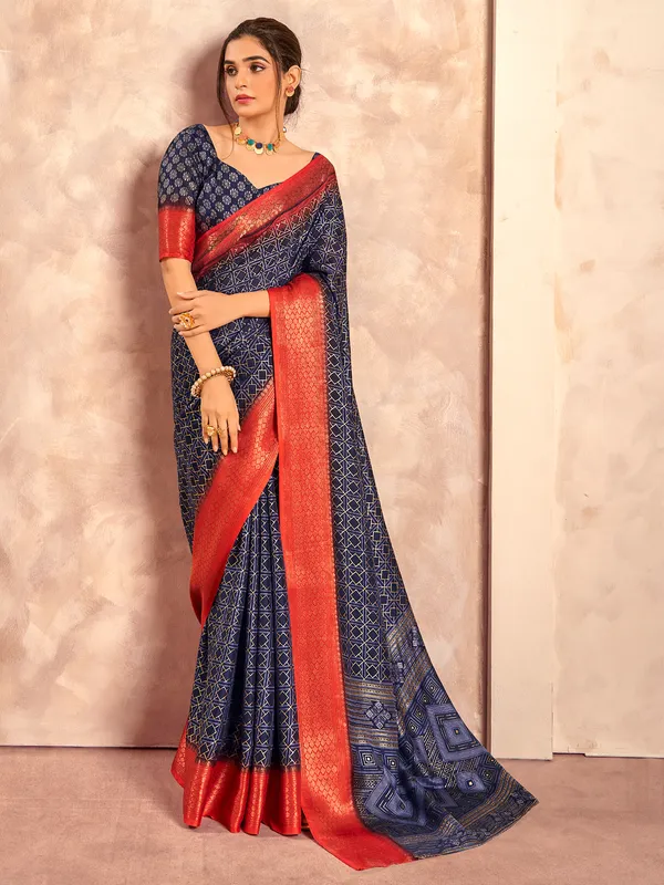 Navy dola silk printed saree