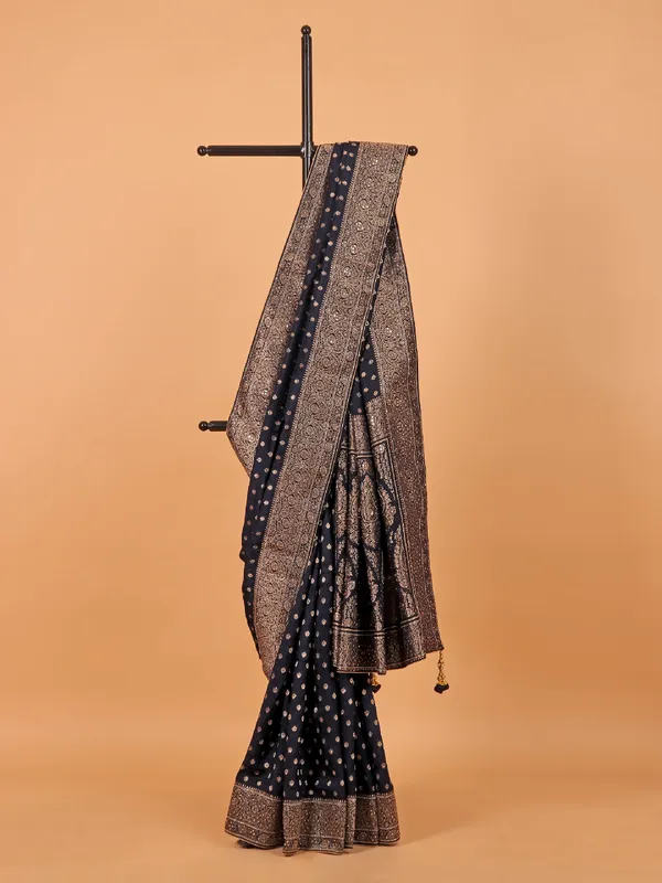 Navy dola silk saree for wedding wear