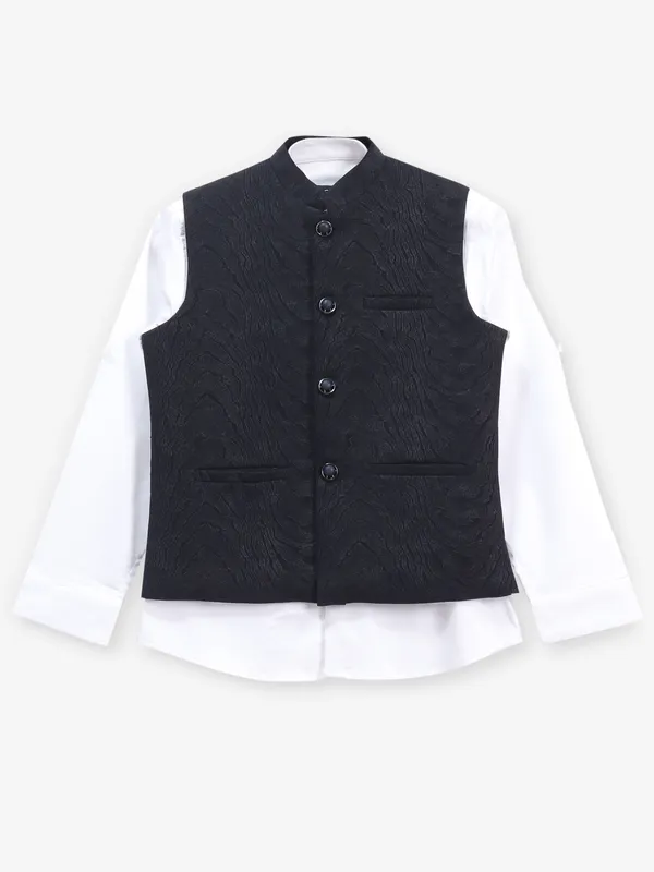 Navy ethnic finest zari weaved waistcoat set for boys