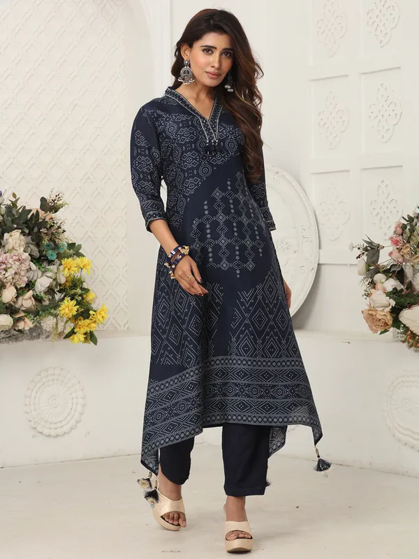 Navy festive wear russian silk kurti set