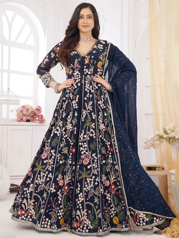 Navy floor length silk anarkali suit
