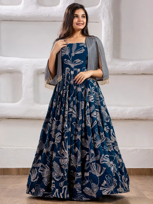 Navy georgette gown for girls