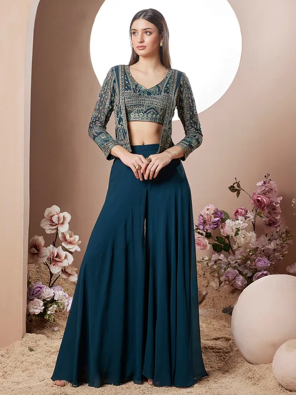 Navy georgette palazzo suit with jacket for women