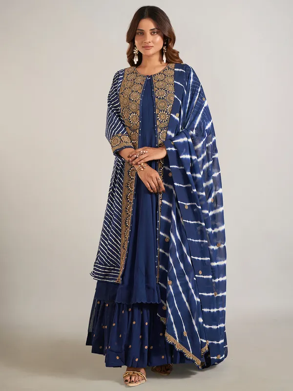 Navy georgette wedding wear designer suit