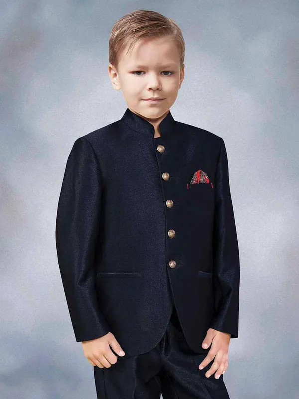 Navy hue terry rayon party wear jodhpuri suit