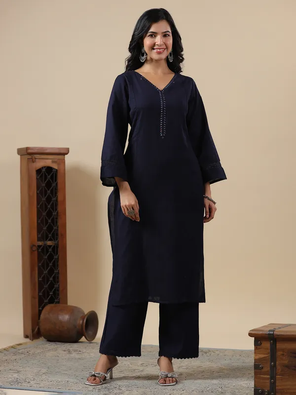 Navy kurti set in cotton