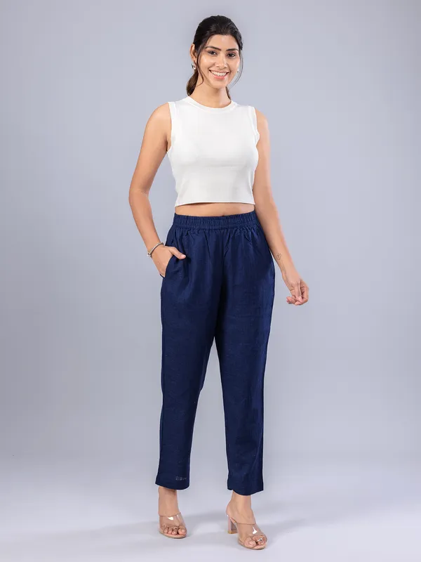 Navy linen pant for women