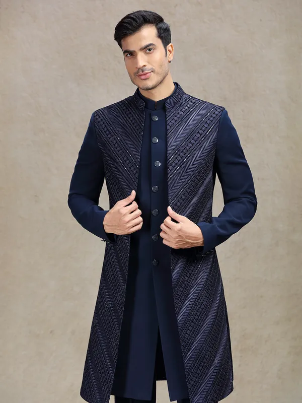 Navy long jacket style serene indo-western