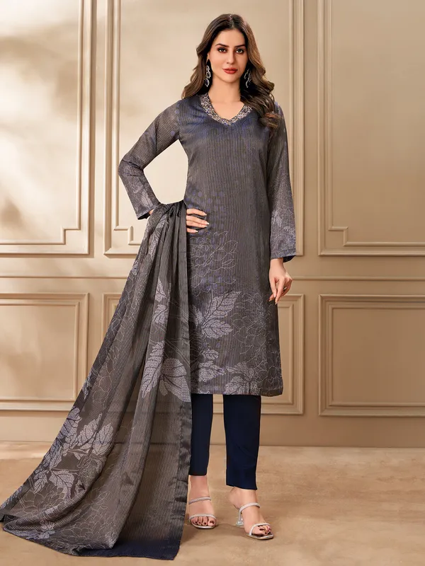 Navy organza salwar suit with print