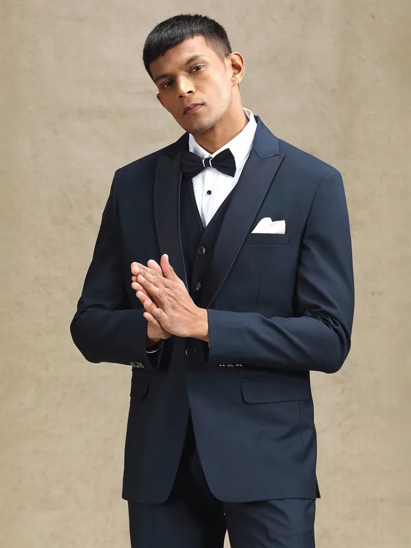 Navy party wear coat suit in terry rayon for mens wear