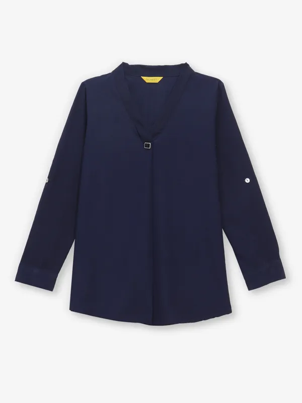 Navy plain georgette top for women