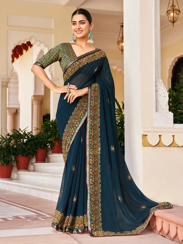 Navy printed saree in soft georgette
