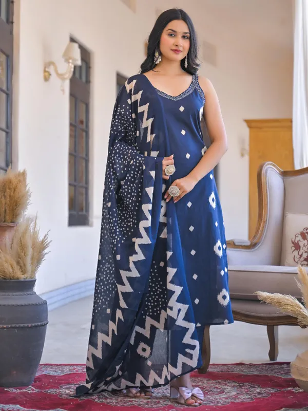 Navy silk kurti set for festival