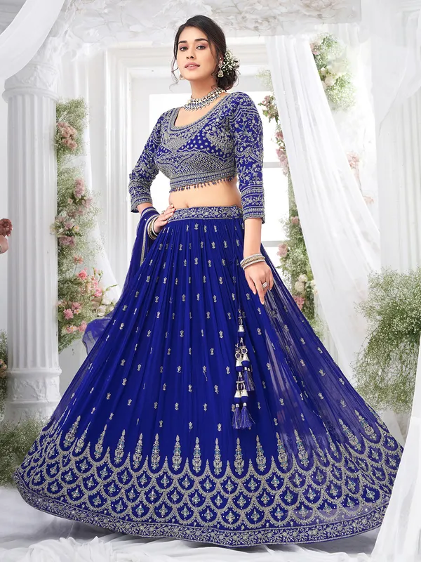 Navy silk lehenga choli with beads thread work