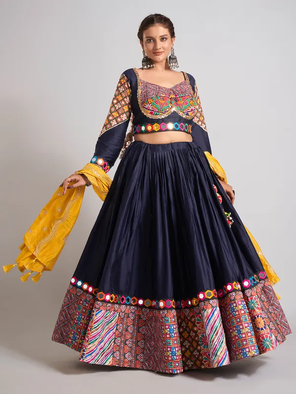 Navy silk navratri chaniya choli with dupatta