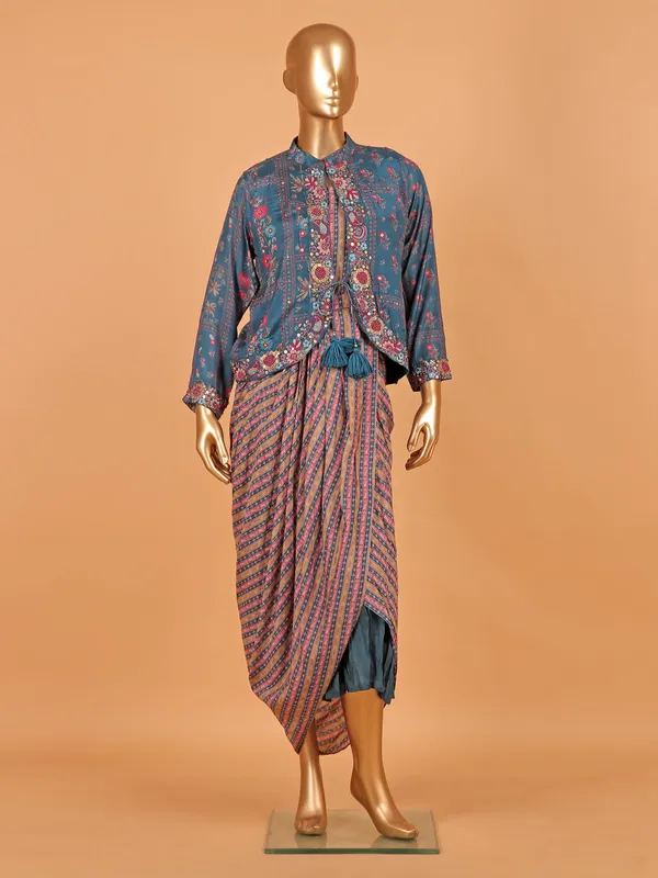 Navy silk printed designer salwar suit