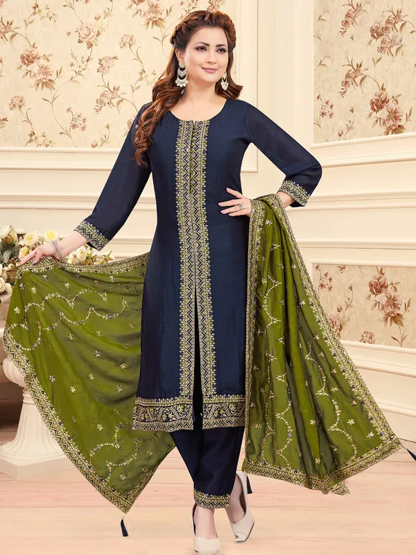Navy silk salwar suit for festival