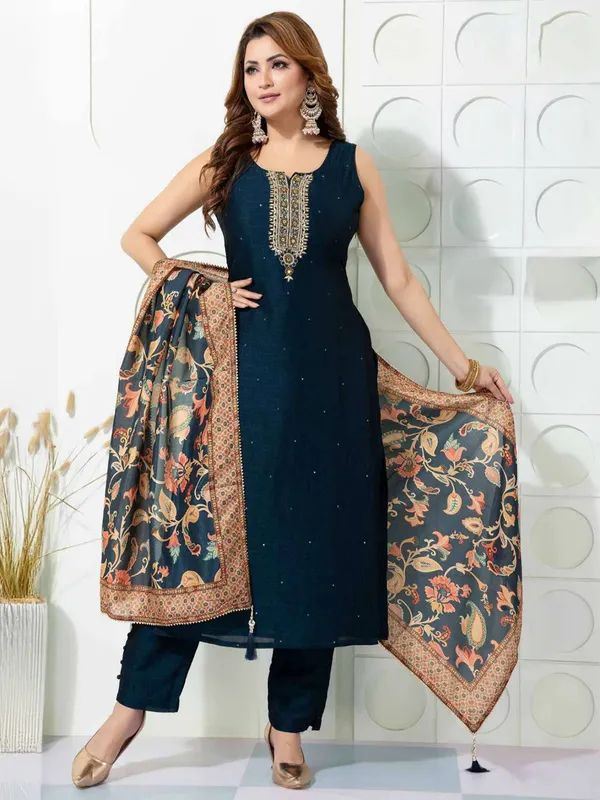Navy silk salwar suit for women