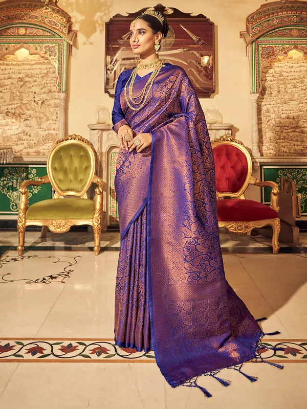 Navy silk saree for festival