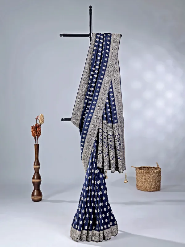 Navy silk saree with heavy work