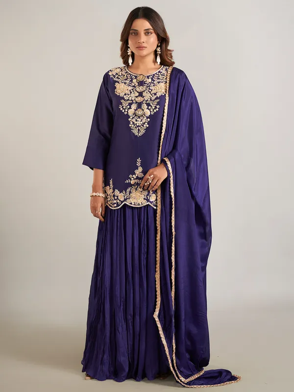 Navy silk wedding wear lehenga suit