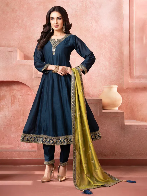 Navy silk women salwar suit