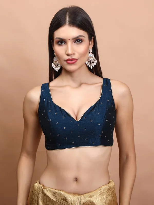 Navy silk zari weaving ready made blouse for women