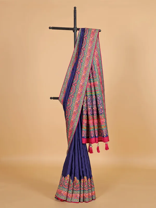 Navy silk zari weaving saree for women