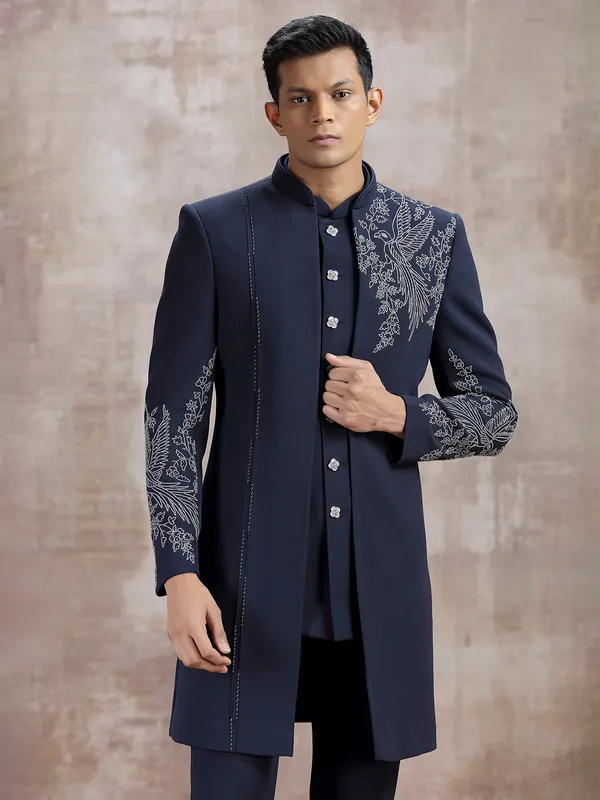 Navy terry rayon indo western with jacket style