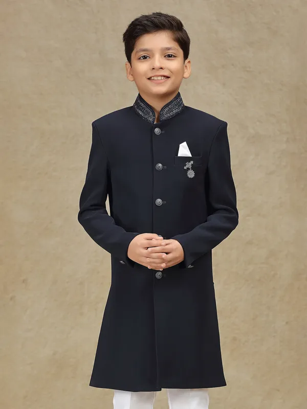 Navy terry rayon indowestern for boys