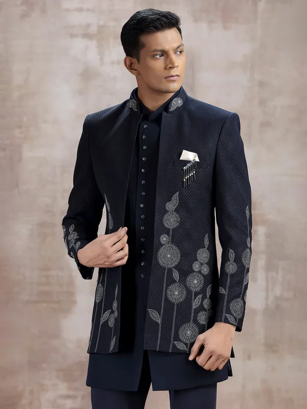 Navy terry rayon jacket style indo westren with beads
