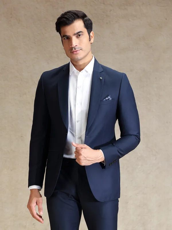 Navy terry rayon notch lapel blazer