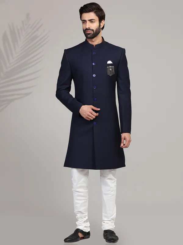 Navy terry rayon party wear mens indo western