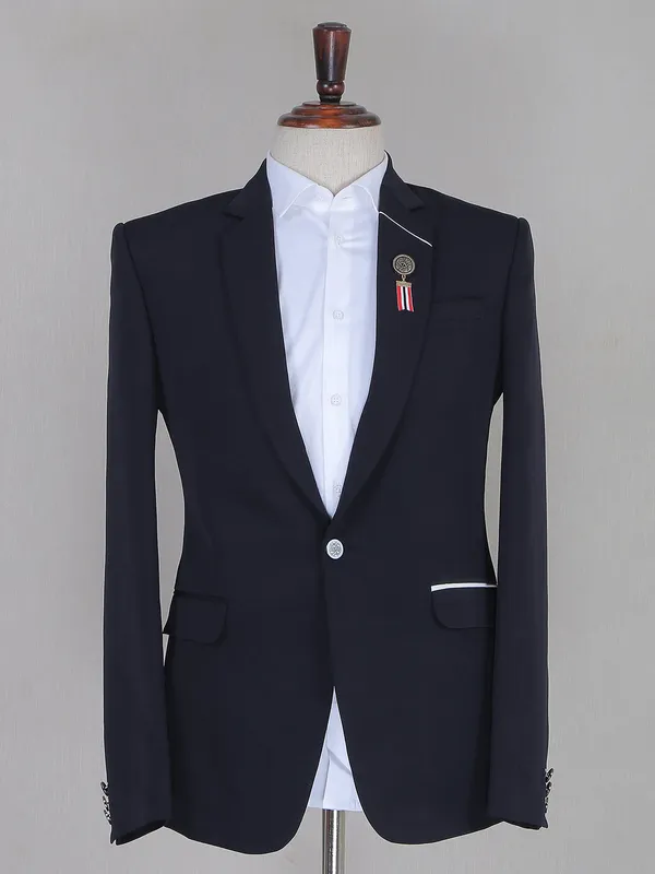 Navy terry rayon solid men blazer