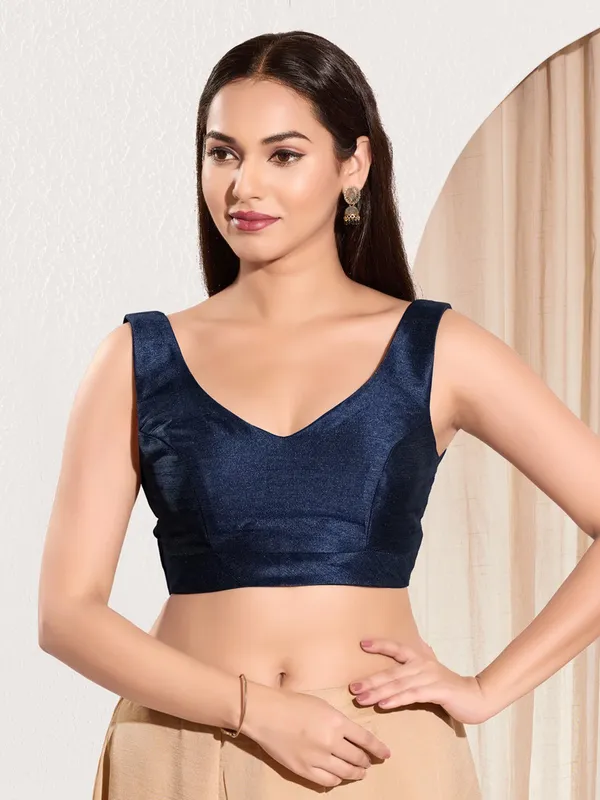 Navy zari worked ready made blouse in rich silk