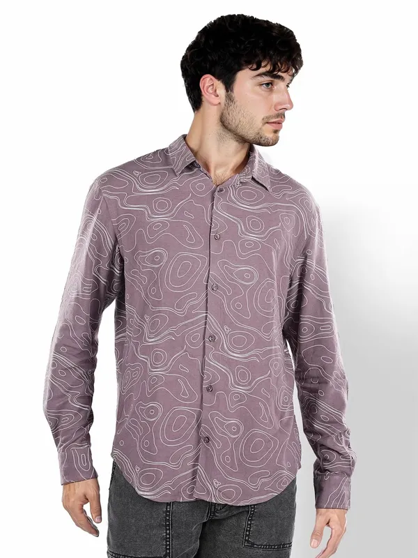 CELIO printed dusty pink cotton shirt